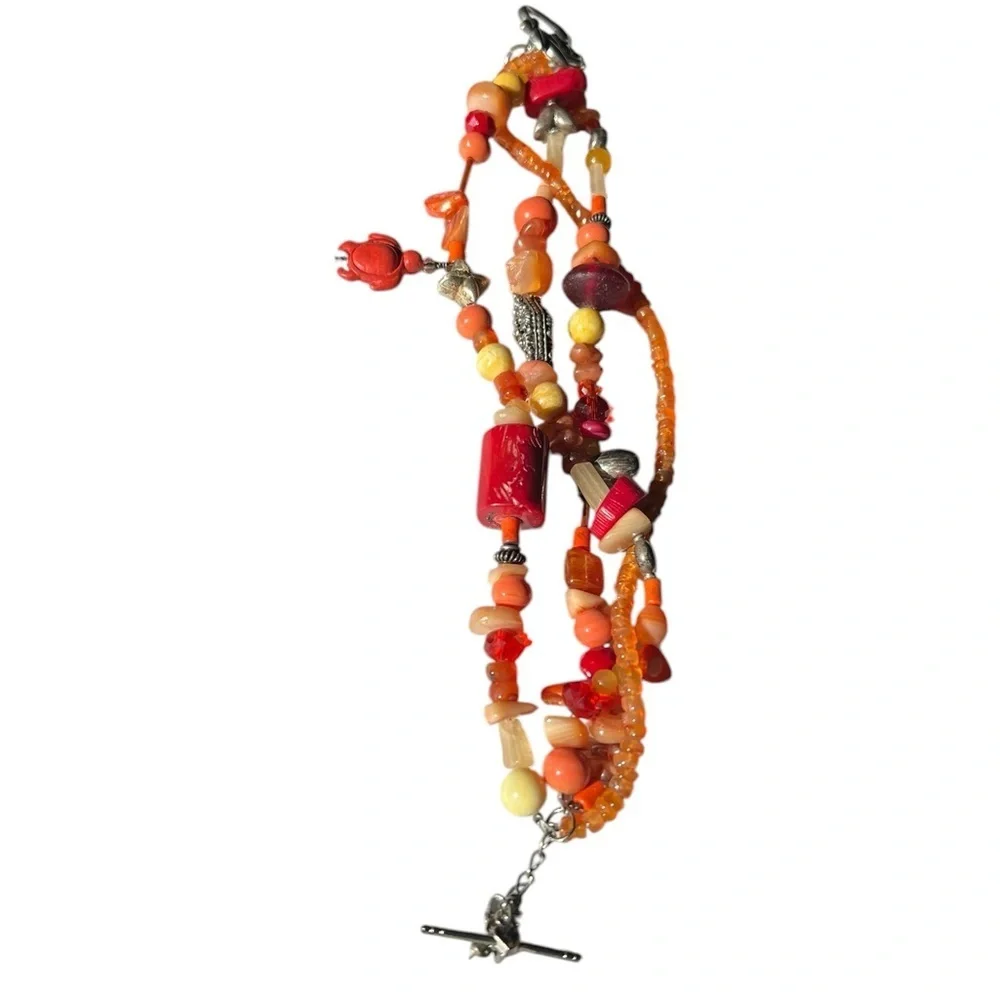 Vibrant Orange Red Yellow Beaded Multi-strand Bracelet
